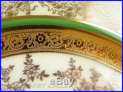 H&C Bavaria Heinrich & Co. GREEN and GOLD ENCRUSTED 11 DINNER PLATES Set of 14