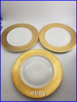 H&C Heinrich & Co Selb Bavaria 11 Dinner Plate Set of 6 Wide Rim Gold Encrusted