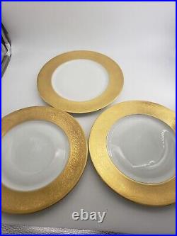 H&C Heinrich & Co Selb Bavaria 11 Dinner Plate Set of 6 Wide Rim Gold Encrusted