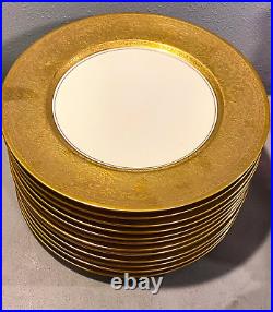 H&C Heinrich & Co Selb Bavaria 24K Gold Encrusted Dinner Plates 11 Set Of 12