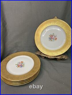 H&C Heinrich & Co Selb Bavaria Gold Encrusted Flower Dinner Plate 11 set of 5