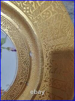 H&Co Bavaria Gold Encrusted and Flowers Set of 12 Dinner Plates-10.5