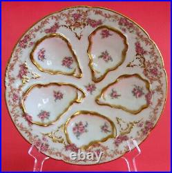 HAVILAND LIMOGES GDA Oyster Plate Pink Roses Gold Rose BorderStunning