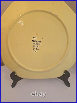 HB QUIMPER Vintage Dinner Plates X 2 Soleil Yellow 10in Octagon Man & Woman