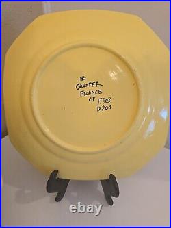 HB QUIMPER Vintage Dinner Plates X 2 Soleil Yellow 10in Octagon Man & Woman