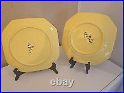 HB QUIMPER Vintage Dinner Plates X 2 Soleil Yellow 10in Octagon Man & Woman