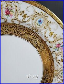 Hand Enameled Flowers Heavy Gold Limoges Porcelain 8 Dinner Cabinet Plates