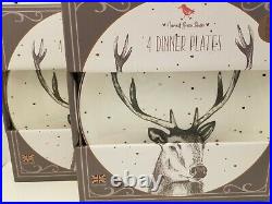Harvest Green Studio Christmas Deer Dinner Plates Gold Trim Set of 8 Antlers