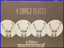 Harvest Green Studio Christmas Deer Dinner Plates Gold Trim Set of 8 Antlers