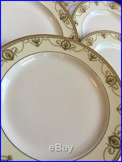 Haviland Eugenie Black Laurel & Swags Gold Trim Round Dinner Plates Set of 6