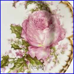 Haviland Limoges Christmas Rose Dinner Plate 9.75 Holly Double Gold Pink France Haviland Limoges Christmas Rose Dinner Plate 9.75 Holly Double Gold Pink France
