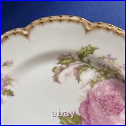 Haviland Limoges Christmas Rose Dinner Plate 9.75 Holly Double Gold Pink France Haviland Limoges Christmas Rose Dinner Plate 9.75 Holly Double Gold Pink France