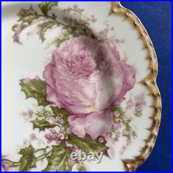 Haviland Limoges Christmas Rose Dinner Plate 9.75 Holly Double Gold Pink France Haviland Limoges Christmas Rose Dinner Plate 9.75 Holly Double Gold Pink France