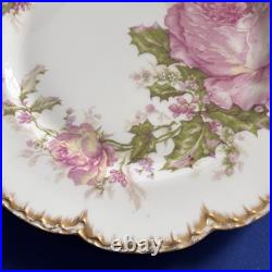 Haviland Limoges Christmas Rose Dinner Plate 9.75 Holly Double Gold Pink France Haviland Limoges Christmas Rose Dinner Plate 9.75 Holly Double Gold Pink France