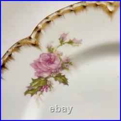 Haviland Limoges Christmas Rose Dinner Plate 9.75 Holly Double Gold Pink France Haviland Limoges Christmas Rose Dinner Plate 9.75 Holly Double Gold Pink France