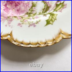 Haviland Limoges Christmas Rose Dinner Plate 9.75 Holly Double Gold Pink France Haviland Limoges Christmas Rose Dinner Plate 9.75 Holly Double Gold Pink France