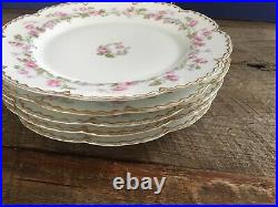 Haviland Limoges Pink Roses Double Gold Dinner Plates Set Of 5 Luncheon Plates