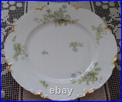Haviland Limoges Schleiger 52b 10 Dinner Plate c1890s, Blue Flowers Gold Daub