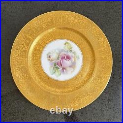 Heinrich Co. Selb Bavaria Gold Encrusted Rose Center Dinner Plate Set of 6