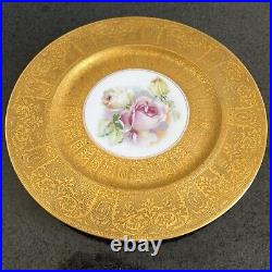 Heinrich Co. Selb Bavaria Gold Encrusted Rose Center Dinner Plate Set of 6