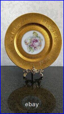 Heinrich Co. Selb Bavaria Gold Encrusted Rose Center Dinner Plate Set of 6