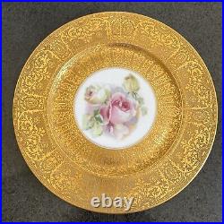 Heinrich Co. Selb Bavaria Gold Encrusted Rose Center Dinner Plate Set of 6