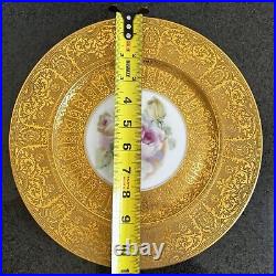 Heinrich Co. Selb Bavaria Gold Encrusted Rose Center Dinner Plate Set of 6