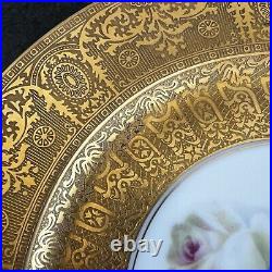 Heinrich Co. Selb Bavaria Gold Encrusted Rose Center Dinner Plate Set of 6