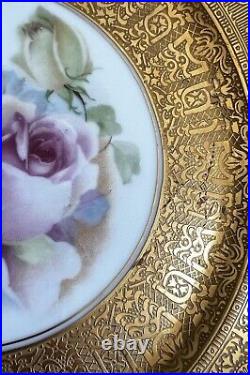 Heinrich Co. Selb Bavaria Gold Encrusted Rose Center Dinner Plate Set of 6