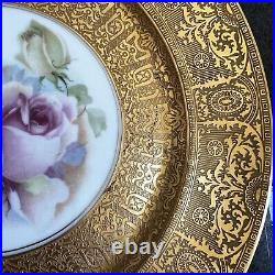 Heinrich Co. Selb Bavaria Gold Encrusted Rose Center Dinner Plate Set of 6