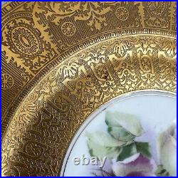 Heinrich Co. Selb Bavaria Gold Encrusted Rose Center Dinner Plate Set of 6