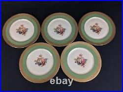 Heinrich Selb Bavaria FIVE (5) 11 Gold Encrusted Green Floral Cabinet Plates