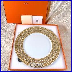 Hermes Paris Dinner Plate Mosaique Au 24 Gold &Platinum Porcelain Set of 2 withBox