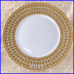 Hermes Paris Dinner Plate Mosaique Au 24 Gold &Platinum Porcelain Set of 2 withBox