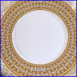 Hermes Paris Dinner Plate Mosaique Au 24 Gold &Platinum Porcelain Set of 2 withBox