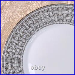 Hermes Paris Dinner Plate Mosaique Au 24 Gold &Platinum Porcelain Set of 2 withBox