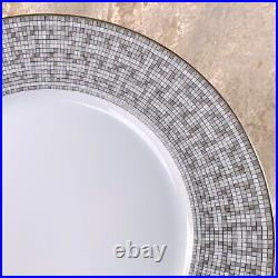 Hermes Paris Dinner Plate Mosaique Au 24 Gold &Platinum Porcelain Set of 2 withBox