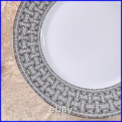 Hermes Paris Dinner Plate Mosaique Au 24 Gold &Platinum Porcelain Set of 2 withBox