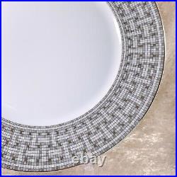 Hermes Paris Dinner Plate Mosaique Au 24 Gold &Platinum Porcelain Set of 2 withBox