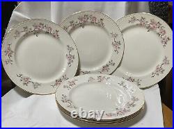 Homer Laughlin Dinner Plates, Georgian Eggshell, Apple Blossoms 10 Diam. Gold Tr