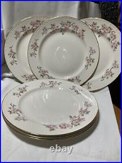 Homer Laughlin Dinner Plates, Georgian Eggshell, Apple Blossoms 10 Diam. Gold Tr