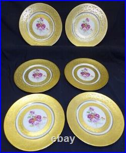 Hutschenreuther Bavaria 6 Dinner Plates Heavy Embossed Gold withFloral Center