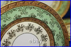 Hutschenreuther Gold Encrusted Green / Yellow (6) Dinner Plates, 10 5/8