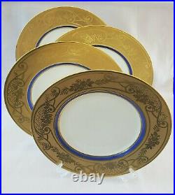 Hutschenreuther LHS 4 Dinner Plates Cobalt Heavy Gold Encrusted Rim Selb Bavaria Hutschenreuther LHS 4 Dinner Plates Cobalt Heavy Gold Encrusted Rim Selb Bavaria