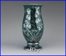 Hutschenreuther Porcelain Silver Overlay Lily of The Valley Teal Green Vase