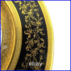 Hutschenreuther Royal Bavarian Set of 12 Dinner Plates Black Gold Encrusted Selb