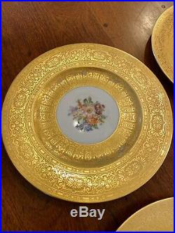 Hutschenreuther Selb Bavaria Baker 4 Gold Encrusted Charger Plates Flowers