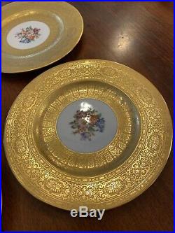 Hutschenreuther Selb Bavaria Baker 4 Gold Encrusted Charger Plates Flowers