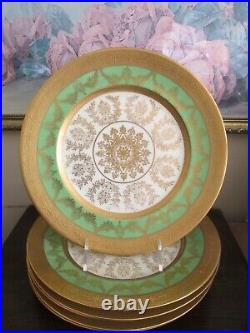 Hutschenreuther Selb Bavaria Germany Set Of 6 Dinner Plate Green Gold Encrusted
