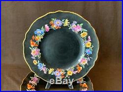 JKW Bavaria Black Matte Floral Dinner Plates Set of 12 10 3/4 D Gold